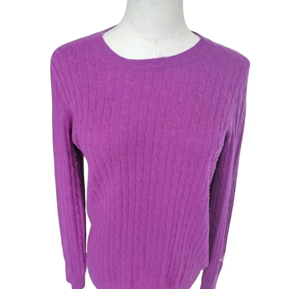 J. Crew Cable Knit Wool Cashmere Blend Fuscia Sweater Size Small